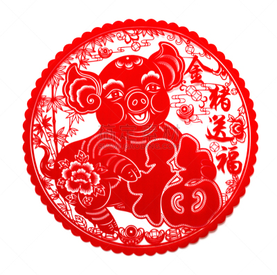 猪,毛绒绒,新的,标签,红色,符号,运气,白色