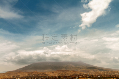 云,居住区,米斯蒂火山,秘鲁,阿雷基帕城,南美,天空,水平画幅,无人,户外