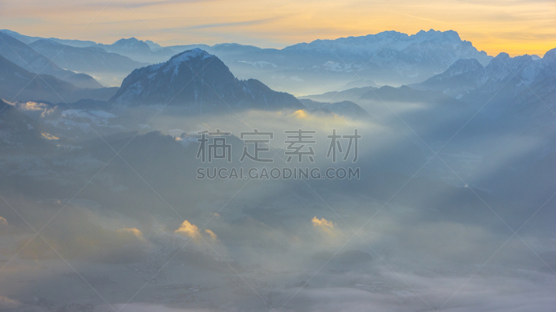 奥地利,阿尔卑斯山脉,哈兰哈雷恩,萨尔察赫河,萨尔茨堡州,天空,水平画幅,雪,无人,早晨