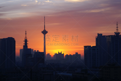 垂直画幅,水平画幅,橙色,辽宁省,早晨,城市,建筑结构,太阳,工业,市区