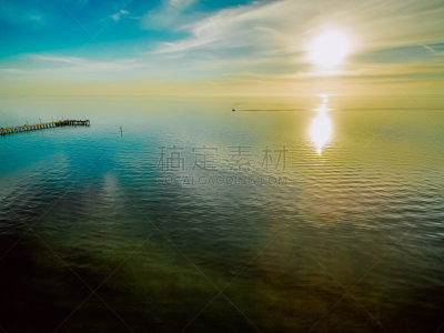 航拍视角,海洋,宁静,在上面,水,天空,美,水平画幅,云,无人