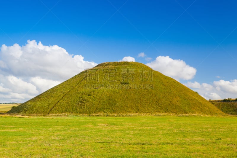 山,人造的,埃夫伯里,史前时代,堆,白垩,水平画幅,无人,英格兰,夏天