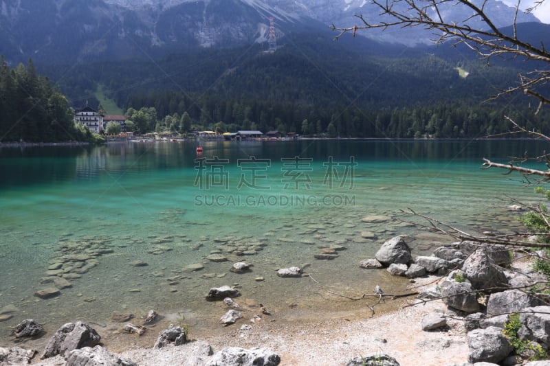 艾博湖,山,楚格峰,德国,背景,水,天空,美,水平画幅,无人