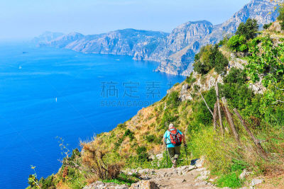 小路,神,背包族,越野行走,度假胜地,水平画幅,阿玛菲海岸,无人,旅行者,夏天