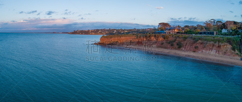 澳大利亚,全景,莫宁顿半岛,海湾,宽的,墨尔本,弗兰克斯顿,华贵,黄昏,维多利亚州