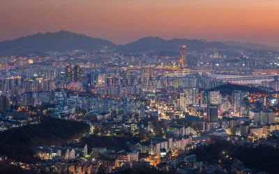 首尔,城市天际线,市区,汉江,韩国,水平画幅,山,夜晚,雪,无人