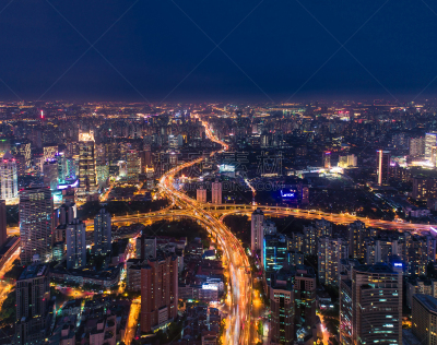 高架道路,夜晚,现代,城市,航拍视角,延安路,立交桥,高架桥,高峰时间,未来