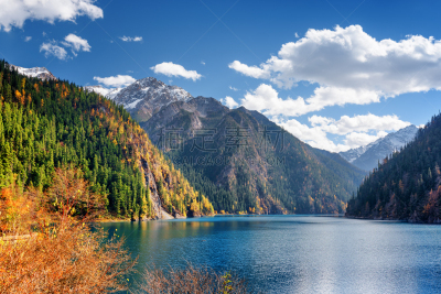 长湖,树林,山,秋天,风景,自然美,九寨沟风景名胜区,九寨沟 ,四川省,水
