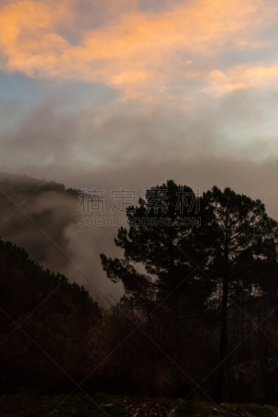 塞文山区,黎明,垂直画幅,天空,美,云,山,无人,早晨,夏天