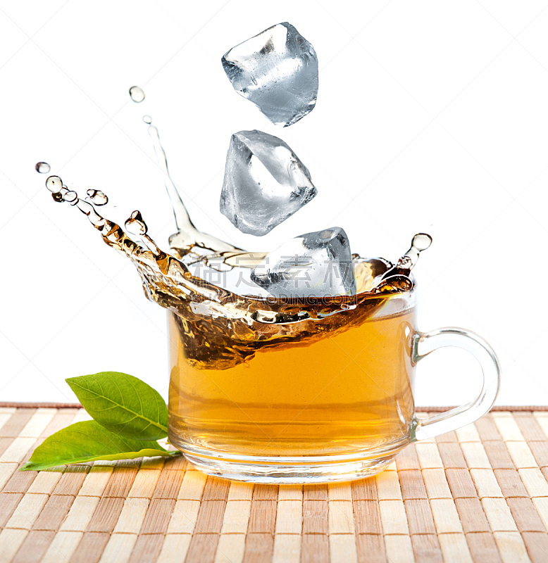 冰茶,玻璃杯,垂直画幅,寒冷,无人,叶子,冰,饮料,特写,冷饮