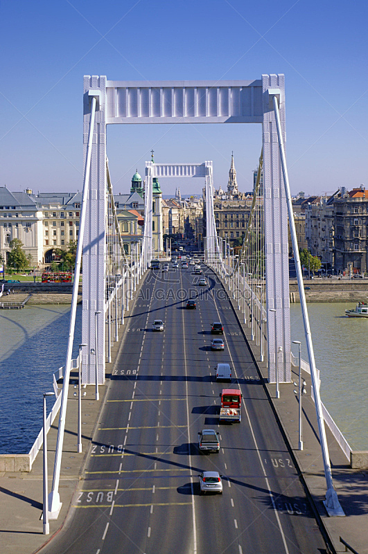 城市,布达佩斯,伊丽莎白桥,垂直画幅,水,天空,无人,古老的,交通