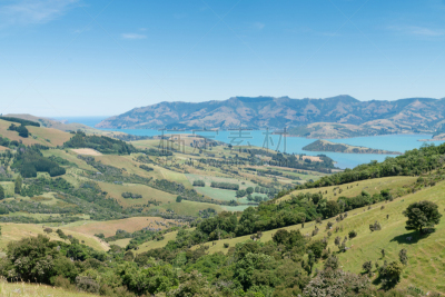 akaroa,新西兰,山,风景,草,农场,湖,夏天,户外,天空