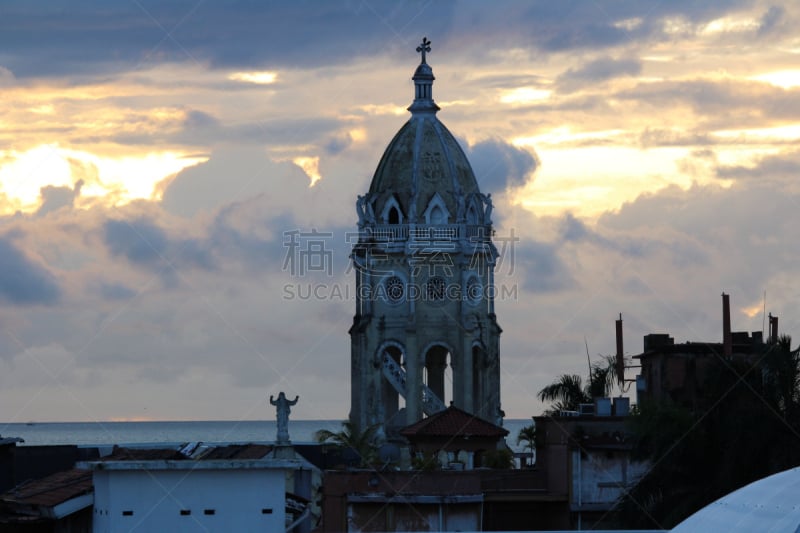 巴拿马城,巴拿马,都市风景,Casco Viejo,水平画幅,建筑,无人,建筑外部,日出,摄影