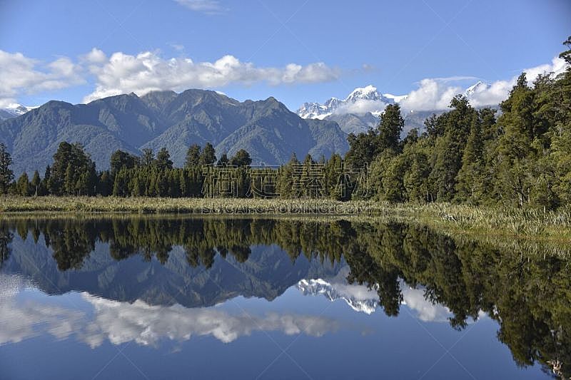 镜湖,新西兰,福克斯冰河,马瑟森湖,云景,云,雪,著名景点,自然美