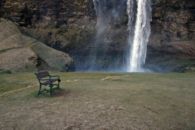 冰岛国,塞里雅兰瀑布,seljalandsfoss waterfall,自然,水,长椅,水平画幅,岩石,瀑布,无人