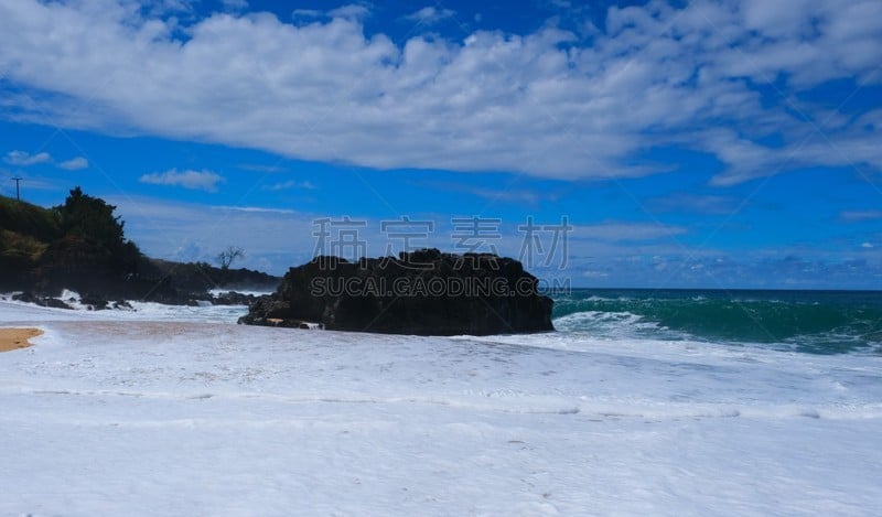 外米亚海湾,北部岸,瓦胡岛,哈莱伊瓦,太平洋岛屿,热带气候,火山岩,海浪,海岸线,波浪