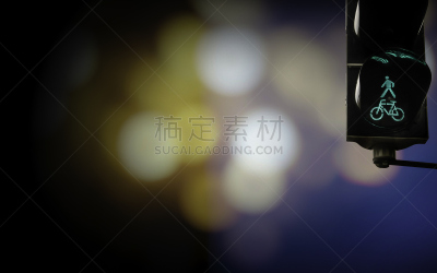 绿色,交通标志,照明设备,交通,骑自行车,水平画幅,夜晚,散焦,符号,路