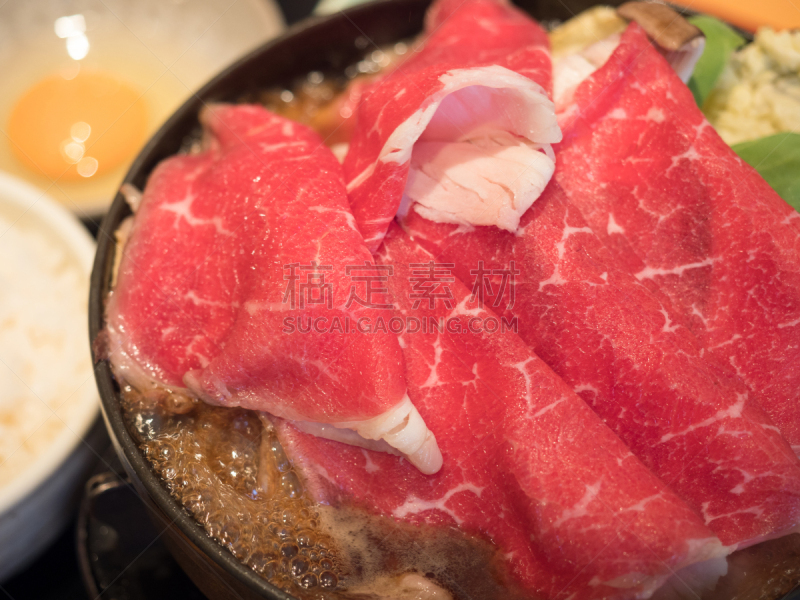 寿喜烧,日式火锅菜,水平画幅,日本,膳食,肉,准备食物,肉制品,日本料理,日本食品