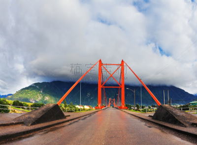 红松,桥,在上面,峡湾,天空,费兹罗山,水平画幅,雪,无人,户外