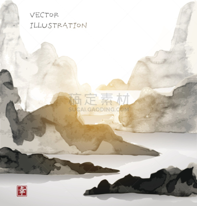 山,烟灰墨,墨水,水墨画,中国,绘画作品,日本,水彩画颜料,地形,绘画插图