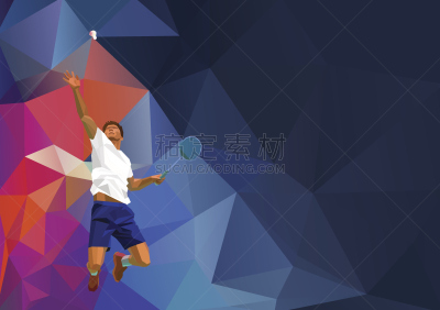 低多边形效果 ,背景,多色的,羽毛球运动,专门技术,球拍运动,男子羽毛球,进行中,绘画插图,羽毛球