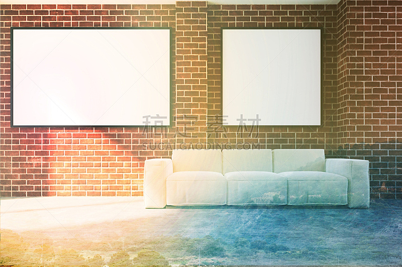 沙发,数字2,起居室,砖,单色图片,边框,艺术,水平画幅,无人
