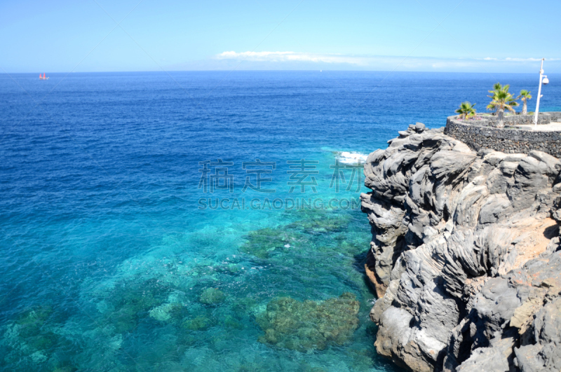 特内里费岛,悬崖,西班牙,火山,卡亚俄,绿松石湾,水,天空,旅行者,夏天