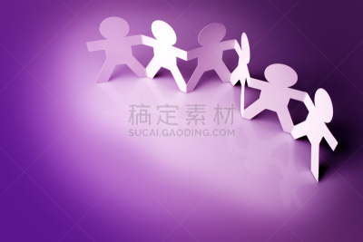 纸环,团队,紫色背景,链,数字6,小雕像,留白,水平画幅,会议,手牵手
