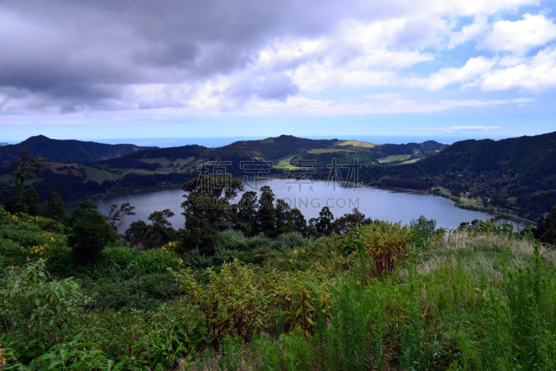 火山湖,亚速尔群岛,山谷市,植物,水平画幅,地形,弗纳斯山谷,无人,大西洋群岛,户外