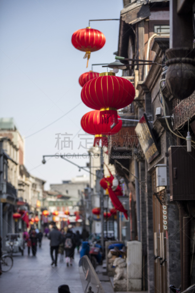 北京,人,春节,商业街,胡同,货摊,季节,货亭,灯笼,旅游目的地