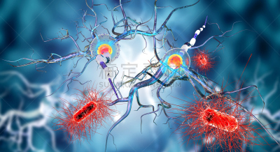 3d illustration of nerve cells and viruses