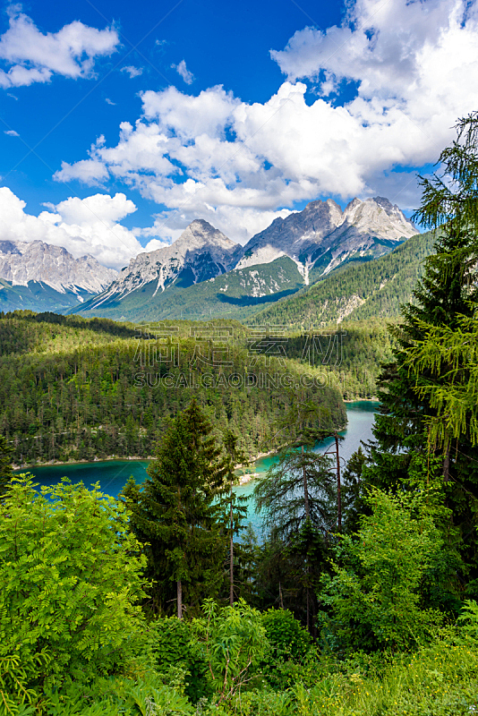 湖,奥地利,山,阿尔卑斯山脉,风景,楚格峰,路,全景,欧洲,自然美