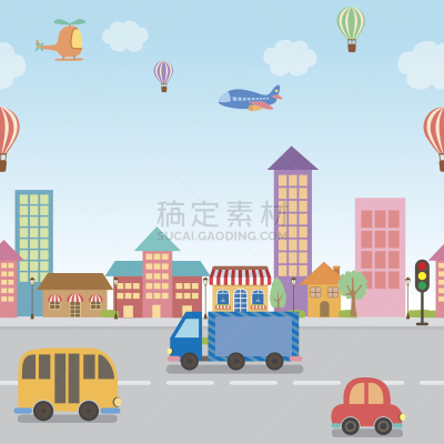 天空,绘画插图,四方连续纹样,城镇,地平线,式样,可爱的,路,背景,运输