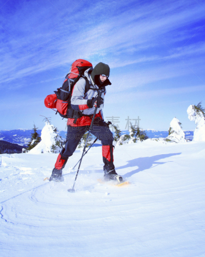 冬天,山,徒步旅行,穿雪鞋走路运动,雪鞋,克服困难,逆境,垂直画幅,雪,旅行者