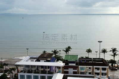 芭堤雅,泰国,海滩,房屋,航拍视角,海岸线,水,天空,美,休闲活动