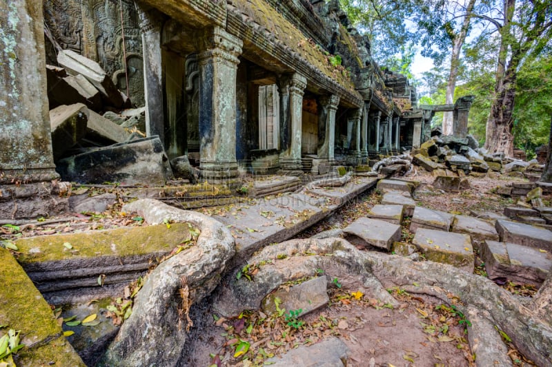 寺庙,计程车车站,远古的,塔逊寺,麦克尔·希恩,高棉文明,吴哥,水平画幅,建筑,柬埔寨