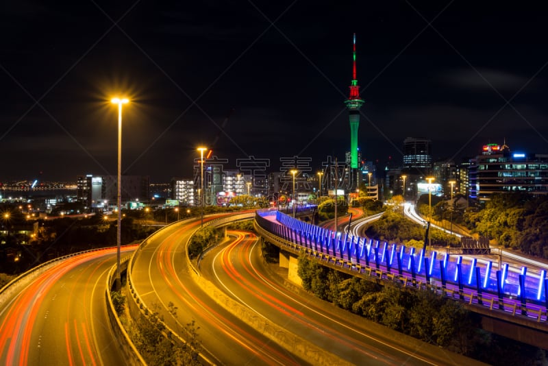 奥克兰,城市,天空,新的,水平画幅,夜晚,无人,海港,户外