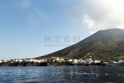 斯托伦波里岛,水平画幅,夜晚,火山地形,偏远的,户外,烟,硫磺,石头,在上面