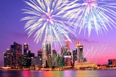 新加坡市,焰火,新加坡,滨海湾 ,放焰火,码头周围,天空,夜晚,曙暮光,明亮