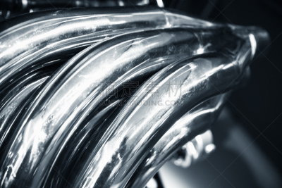 Bent air exhaust pipes. Shiny motor parts
