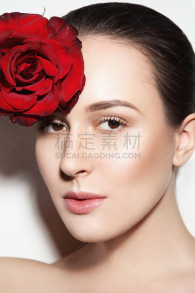美,有机食品,垂直画幅,彩妆,美人,玫瑰,化妆用品,眉毛,青年人,看