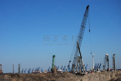 工业,天空,水平画幅,建筑工地,填海造地,无人,环境损害,泥土,起重机