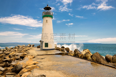 华尔顿,灯塔楼,海港,圣克鲁斯,防波堤,水,天空,沙子,古老的,美洲