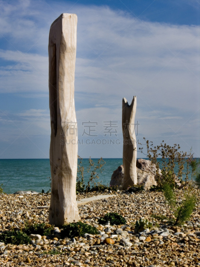 海滩,雕塑,垂直画幅,天空,沃辛,艺术,木制,无人,英格兰,海洋