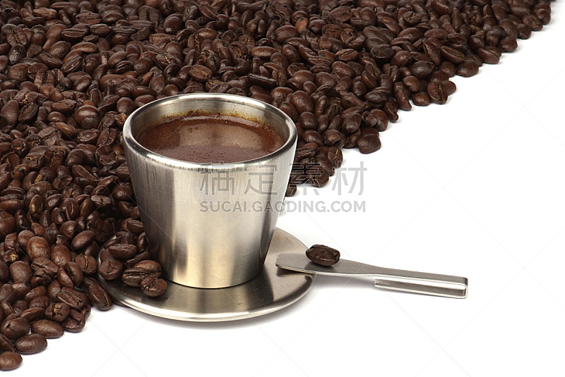 咖啡杯,烤咖啡豆,褐色,芳香的,水平画幅,无人,茶碟,工间休息,浓咖啡,背景分离