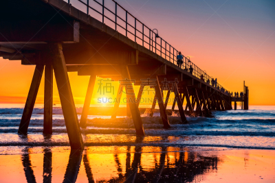 国际著名景点,栈桥码头,格莱内尔格湾,海滩,浪漫,环境,澳大利亚文明,黄昏,南澳大利亚,天气