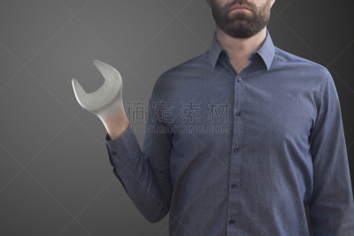 手,男人,安全护栏,扳手,拳头,超现实主义的,半身像,水平画幅,消息,衬衫