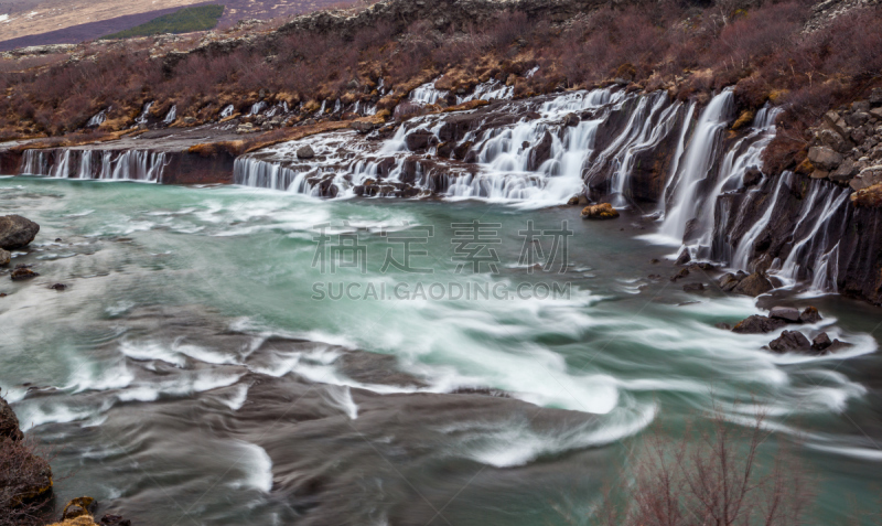 hraunfossar,瀑布,冰岛国,水,水平画幅,无人,火山地形,夏天,户外,河流