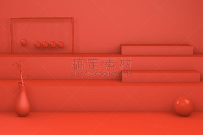 红色,楼梯,几何形状,极简构图,三维图形,指挥台,球体,边框,技术,地板
