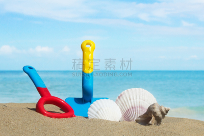 天空,沙子,夏天,海滩,海洋,背景,玩具,海螺,云,贝壳